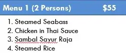 Menu 1 (2 pax)