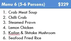 Menu 6 ( 5-6 pax)